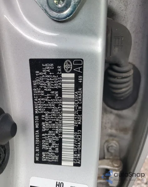 2019 Toyota Corolla L из США, поврежденный, VIN 2T1BURHE6KC173967